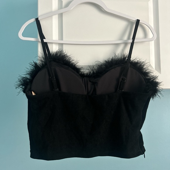 Black Feather Trim Crop Top - Picture 2 of 6